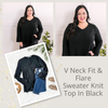 V Neck Fit & Flare Sweater Knit Top In Black