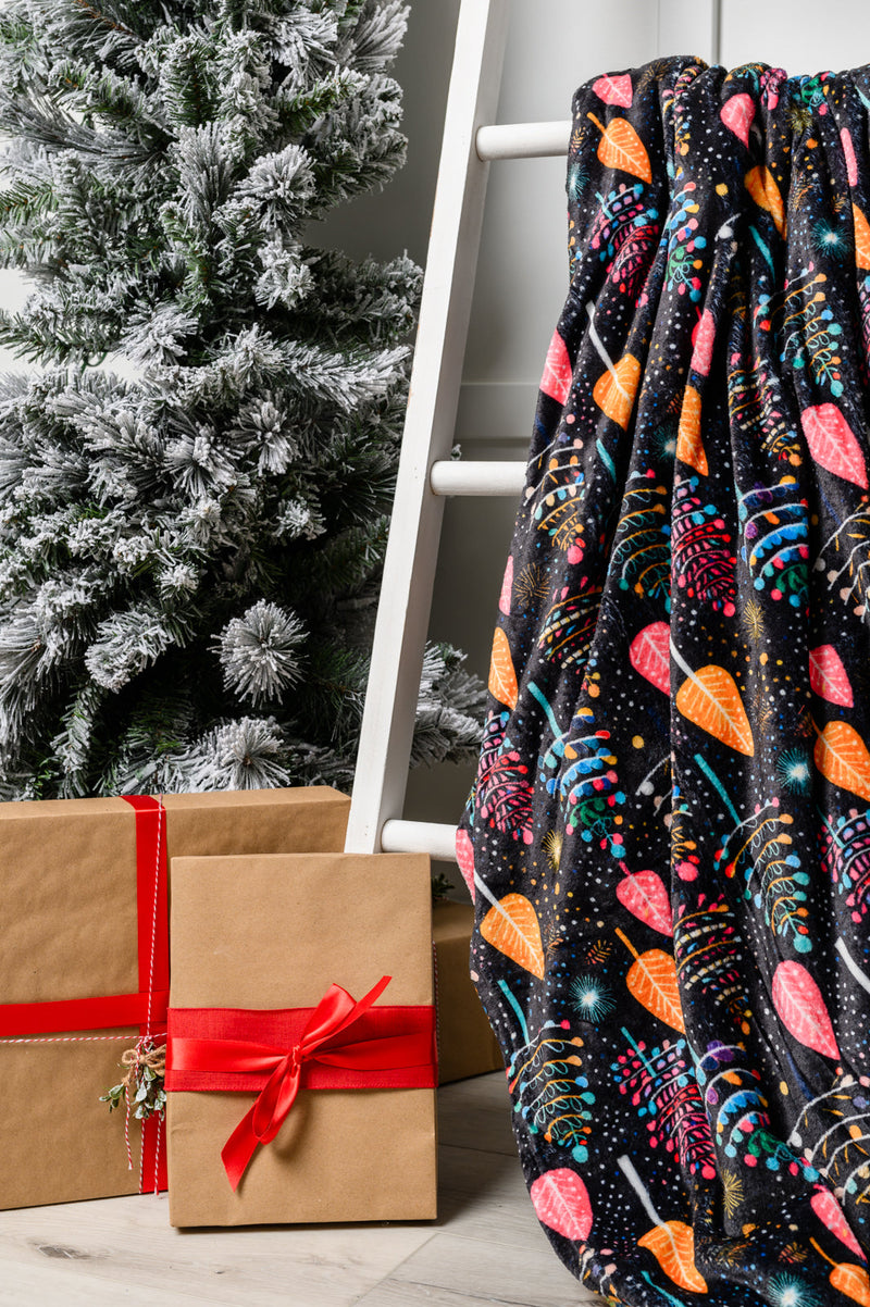 Holiday Fleece Blanket in Neon Trees