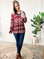 Neck Sweater Knit Top In Red Snowflake