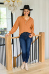 Speak Sweetly Textured Knit Top With Buttons In Rust- Medium