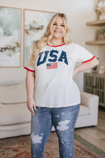 USA Ringer Graphic T-Shirt- Large