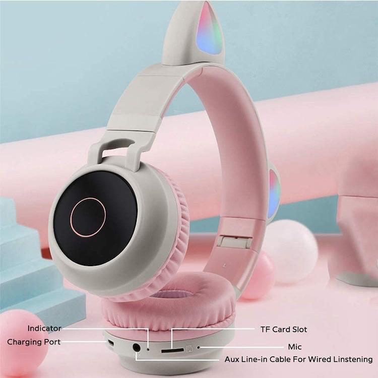 Glowing Kitty Headphones- Cream/Pink